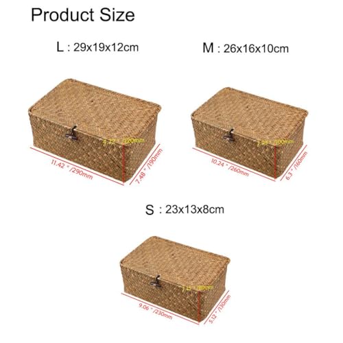 Panier de rangement en jonc de mer rectangulaire avec couvercle s