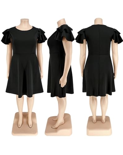 Image of IyMoo Women's Plus Size Cape Flutter Sleeve Stretchy A Line Swing Flared Skater Cocktail Party Dress with Pockets