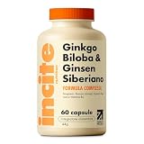 Incite Nutrition Integratore al Ginkgo Biloba + Ginseng Siberiano. 60 Compresse. Aumenta la Concentrazione, l’Energia e Supporta le Funzioni Cognitive, Nootropo e Adattogeno. Per Vegetariani e Vegani