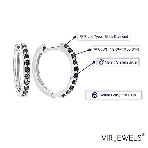Vir Jewels 1/2 Cttw Black Diamond Hoop Earrings .925 Sterling Silver Round Prong 3/4 Inch #TOP1