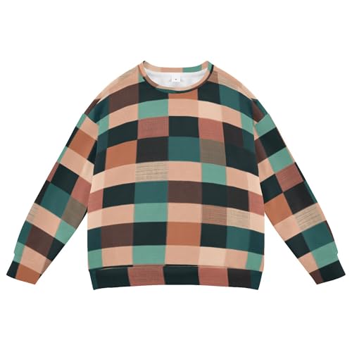 JUNZAN Buffalo Plaid Check Teal Rose Gold Little Boys Sweatshirt Hoodie Fleece Hoodie for Boys Party 4T