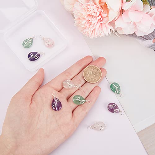 DICOSMETIC 12Pcs 3 Styles Natural Stone Pendant Teardrop Gemstone Pendants with Copper Wire Drop Crystal Stone Pendants Oval Beads Dangle Charms for Jewellery Making Hole: 3.4mm - Image 3