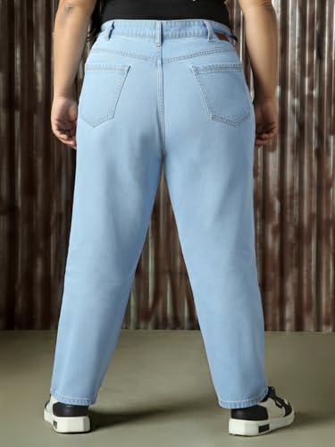 Image of High Star Plus Size Women Cotton Washed Mom Fit High-Rise Jeans