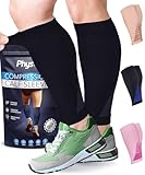 Calf Compression Sleeves for Men and Women - (1 Pair) Footless Compression Socks Support for Varicose Veins, Nursing, Pregnancy, Running - PhysFlex Leg Sleeve Brace for Shin Splints, Pain Relief and Reduces Swelling (Black, Large)