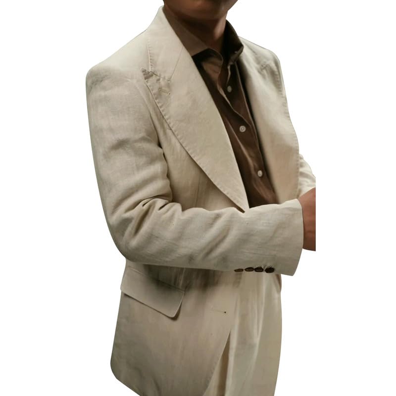 HBDesign 2 Button Men's Linen Peak Lapel Collar Suit for Men Summer Wedding Linen Suit Groom Prom Tuxedo Suit3