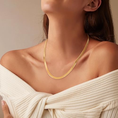 Jewlpire 18K Gold Plated Snake Chain Necklace for Women, 5mm Herringbone Necklace Gold Necklaces for Women, Women Chain Necklaces 20 Inch by Jewlpire - Used condition - Image 2