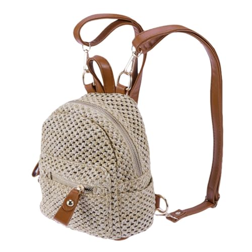 Mochila pequeña de paja marrón perfecta para viajes y uso diario