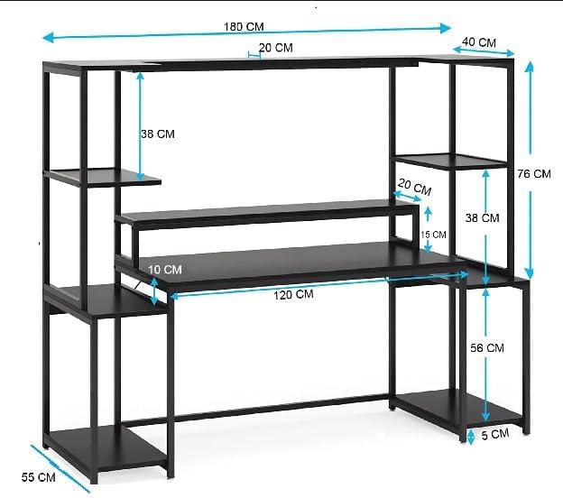 Image of TEKAVO Gaming Table | 180 CM | Gaming Setup Desk with Hutch and Monitor Rise | Computer Table for Home pc | DIY | Black