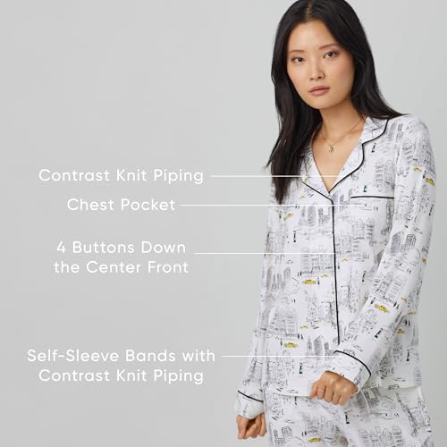 Image of Bed Head PJs Womens Matching Pajamas - Soft Organic Cotton Button Down PJ Shirt & Cropped Pants Set - Loungewear & Sleepwear