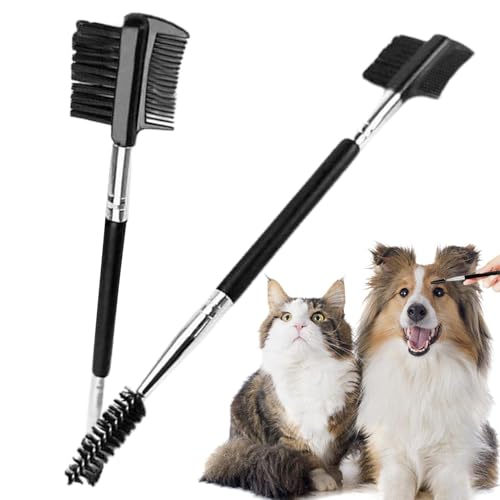 Dog Eye Brush - Pet Eye Comb Double-Head Stain Comb | 2 Portable Pet Eye Cleaning Brush | Eyelash Curling Brush | Eyebrow Comb | Steel Needle Eyebrow Comb Tool | Eye Booger Remover for Dogs | Cats