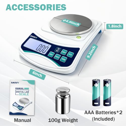 Image of Digital Lab Scale 1000g x 0.01g oz /g /ct /DWT /tl /gn /ozt Precision Electronic Scientific Scale Analytical Balance for Laboratory Jewelry Kitchen, Includes 100g Weight and 2 x AAA Batteries