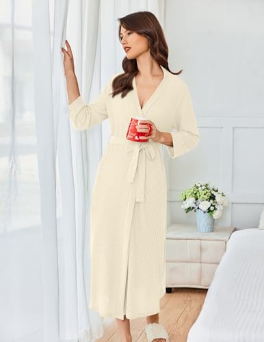Image of Ekouaer Women's Robe Long Waffle Knit Bathrobe Lightweight Soft Kimono Robes Loungewear S-XXL
