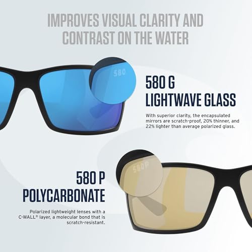 Costa Del Mar Sunglasses for Men - Brine Mens Polarized Sunglasses with UV Protection for Fishing, Boating & Beach - Size 59 - Tortoise/Green Mirror 580G