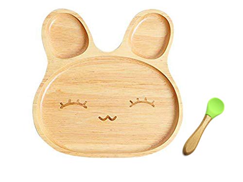 MUUZONING Piatto per Bambini e Neonati Ciotola in bambù Naturale - Piatto per la Cena Portatile - Piatti in bambù Naturale (Senza BPA) con Cucchiaio – (013)