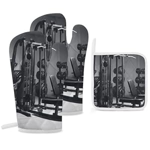 Oven Mitts and Pot Holders Sets Gym Equipment Oven Gloves and Hot Pads with Soft Cotton Lining Heat Resistant Potholders Kitchen Mittens for Kitchen Baking Cooking