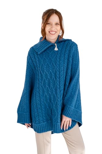 SAOL Ireland Ladies 100% Merino Wool Cowl Neck Zipper Poncho
