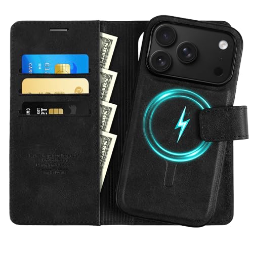 Coque iPhone 17 Pro magnétique et détachable en cuir noir Vauki