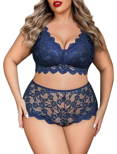 Image of Avidlove Plus Size Lingerie Set for Women Sexy Lace Halter Bralette High Waist Panty Set