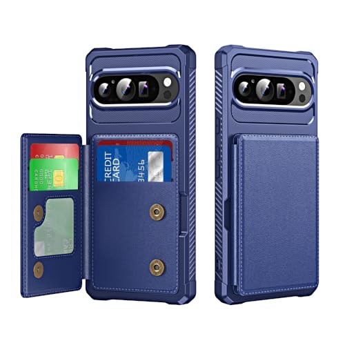 Housse Pixel 10 5G antichoc silicone et cuir bleu avec porte-carte
