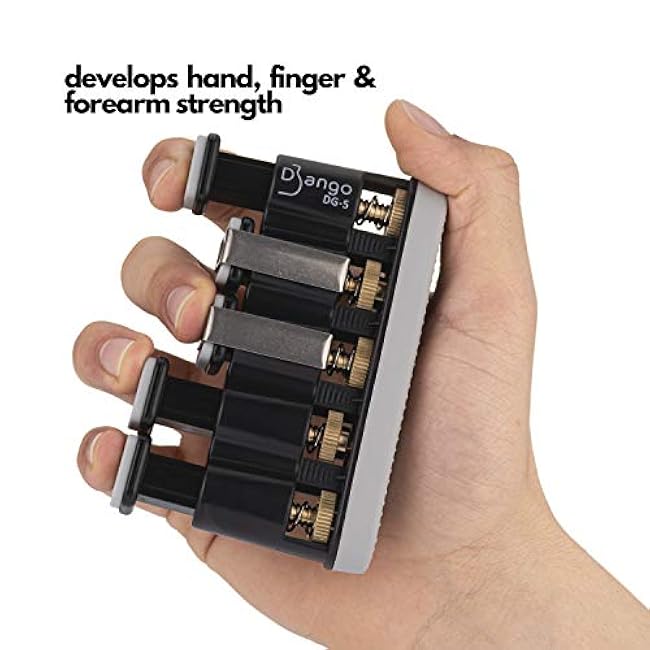 Django Hand Exerciser Strengthener | 5 Finger Grip Adjustable | for Guitar, Musicians, Athletes, Rock Climbers, and Physical Therapy | Includes 3 Resistance Training Workout Cards | Fully Guaranteed