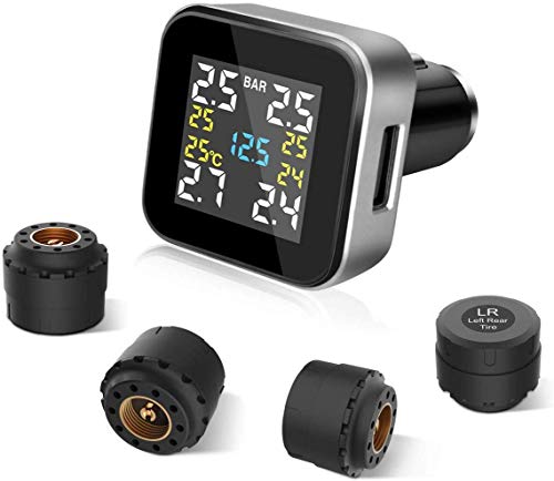 Tymate Tire Pressure Monitoring System - Full-Color Screen Design, 6 Alarm Modes, CLA Charging Method, Simple Installation and Setup, with 4 Advanced External Tmps Sensor (0-0.6 Bar/ 0-87 PSI)
