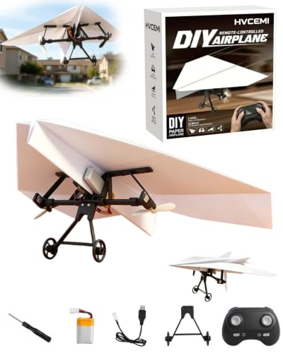 Image of Rc Paper Airplane Motor Kit DIY Model Airplanes Launcher Construction Set with Gyro Stabilizer Dual Propellers Foldable Electric Remote Control Paper Plane Drone Stem Toy Tech Gadgets Gifts(Set 1)