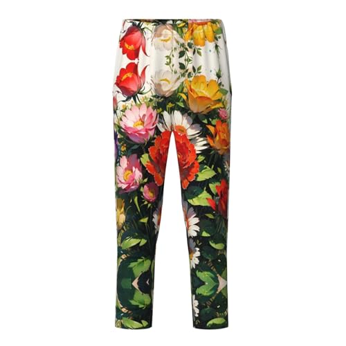Pajama Pants Pajama Bottoms with Elastic Waistband Sleepwear Lounge Pants, Colorful Rose Flowers Sunflowers - Main Image