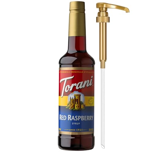 Image of Torani Red Raspberry Syrup for Drinks, Flavoring for Iced Tea, Sodas, Cocktails, and Milk Shakes, Pump Included, 25.4 Oz