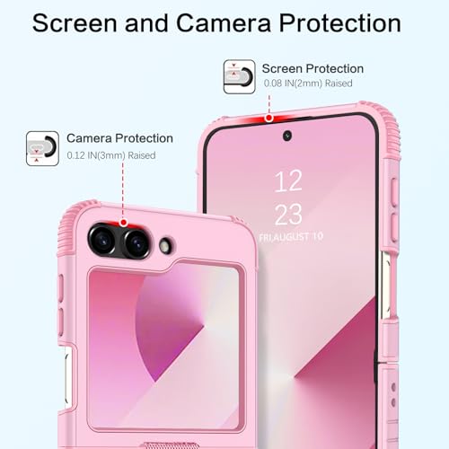 Image of BENTOBEN for Samsung Galaxy Z Flip 6 5G Case with Ring, Heavy Duty 2 in 1 Full Body Rugged Galaxy Z Flip6 Case Girls Women Boy Men Shockproof Protection Cover for Samsung Z Flip 6 6.7 inch,Cherry Pink