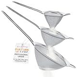 U.S. Kitchen Supply - Set of 3 Premium Quality Extra Fine Twill Mesh Stainless Steel Conical Strainers - 3