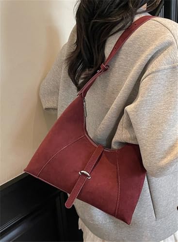 Women Retro Suede Shoulder Bag Trendy Handbag Underarm Bags Tote Commuter Purses3