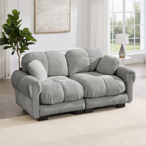 Sofá modular de chenilla gris de 2 asientos cómodo sofá de salón ergonómico 4