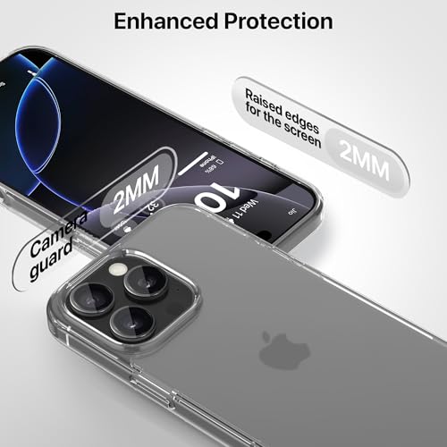 Image of eller sante Clear Back Cover Case for iPhone 16 Pro Shockproof Slim Thin Non-Yellowing Scratch Resistant Military-Grade Protection - Transparent