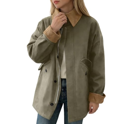 Veste de grange surdimensionnée en toile et col velours pour femme