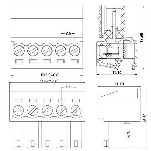 Bloque de terminales de tornillo enchufable de 300 V con 24 piezas de 2P, 3P y 4P 4