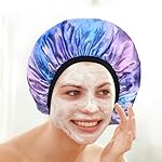 Purple Marble Print Satin Shower Cap, Three-Layer Terry Cloth Lined, with Silk Hair Ties, Microfiber Waterproof Reusable Large Size Shower Cap for Women Long Thick Hair - Image 5