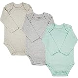 123 Bear Baby Cotton Spandex Long-Sleeve bodysuits unisex boy girl (Mint 3pk, 3-6 Months)