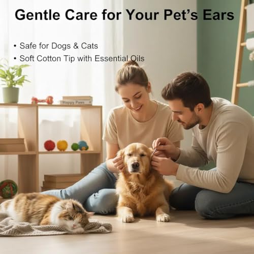 Image of 50 Pcs 2-in-1 Pet Ear Cleaning Cotton Swabs for Dogs & Cats - Essential Oil Infused Cat Ear Cleaner - Gentle Ear Wax Removal - Soothing Itch & Freshness - Individually Wrapped for Easy Use