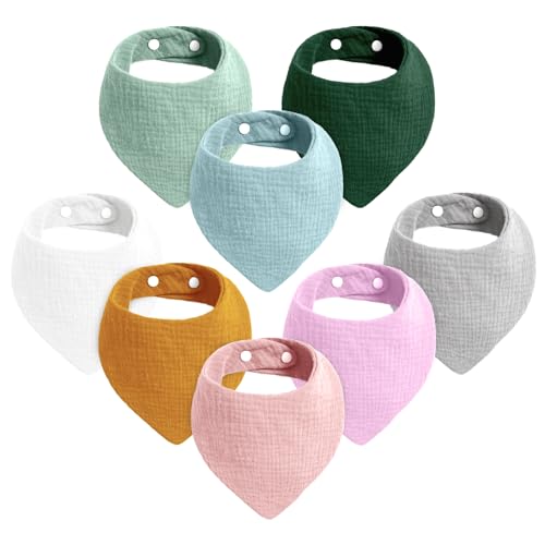 Image of Cherub Muslin Bibs for Baby Girl and Boy, 8 Pack Soft Muslin Bandana Bibs for Newborns and Toddlers, 100% Cotton Super Absorbent Baby Drool Bibs for Drooling and Teething 0-36 Months