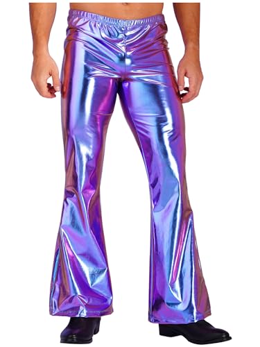 Men Metallic Bell Bottom Flared Pants Flare Leg Pants Disco Rave Dance Pants Motorcycle Leggings3