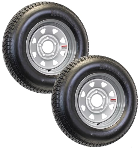eCustomrim 2-Pack Radial Trailer Tire On Rim ST175/80R13 175/80 13 Load Range D 5-4.5 Silver Spoke Wheel - 6 Year Warranty w/Free Roadside