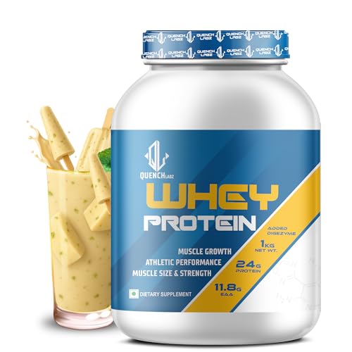 Image of QUENCHLABZ Whey Protein Powder - 1KG Kulfi | 24g Protein, 11.8g EAA, Added Digezyme | Supports Muscle Growth, Recovery & Performance | Best Whey Protein for Weight Loss & Lean Muscle Mass