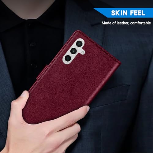 Image of ZZXX for Samsung Galaxy S25 Wallet Case with [RFID Blocking] Card Slot Kickstand Magnetic Closure Leather Flip Fold Protective Phone Case for Samsung Galaxy S25 5G Case Wallet(Wine Red-6.2 inch)