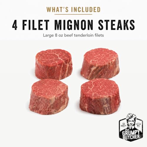 Image of Grumpy Butcher Aged Large Filet Mignon Steak, 4 Pack | USDA Top Choice Beef Tenderloin Filets With Gift Box Option Ships Frozen