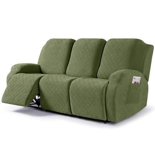 Image of VANSOFY Recliner Sofa Covers, 3-Pieces Stretch Reclining Couch Covers with Pockets Reclining Couch Slipcovers 3 Seater Soft Washable Furniture Protector for Dogs Cats(Army Green)