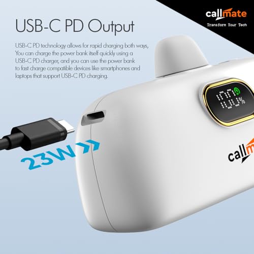 Image of CALLMATE Powernugget 5000mAh 23W Fast Charging Type C Power Bank with 23W Type C PD Input & Output, Compatible with Samsung Type C Phones, Tablets (Type-C, Li-Ion, White)
