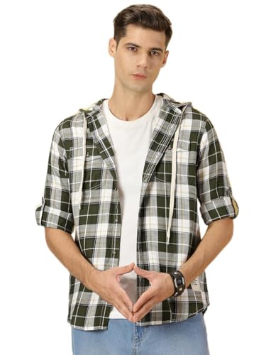 Image of Thomas Scott Men's | Checks | Full Sleeve | Regular Fit | 100% Cotton | Hooded | Casual Shirt