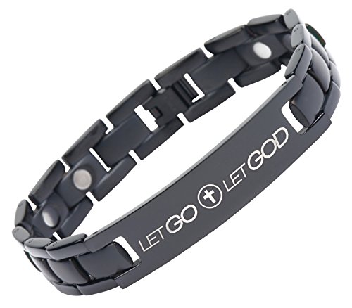 Crosstraxx Let Go and Let God - Titanium Prayer Bracelet - Magnetic Therapy - Adjustable (Black)
