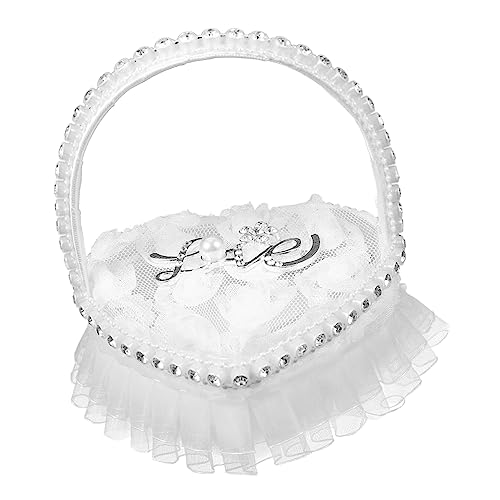 OUNONA Elegant Heart Shape Ring Pillow Holder Lace Ring Box for Wedding Bridal Accessory Wedding Decor Holder