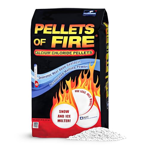 Snow Joe Pellets of Fire Snow & Ice Melt, Blue-Tinted Pellet-Form Calcium Chloride, 20 lb - Fast-Acting Melter for Driveway, Sidewalks, & Roofs, CP20